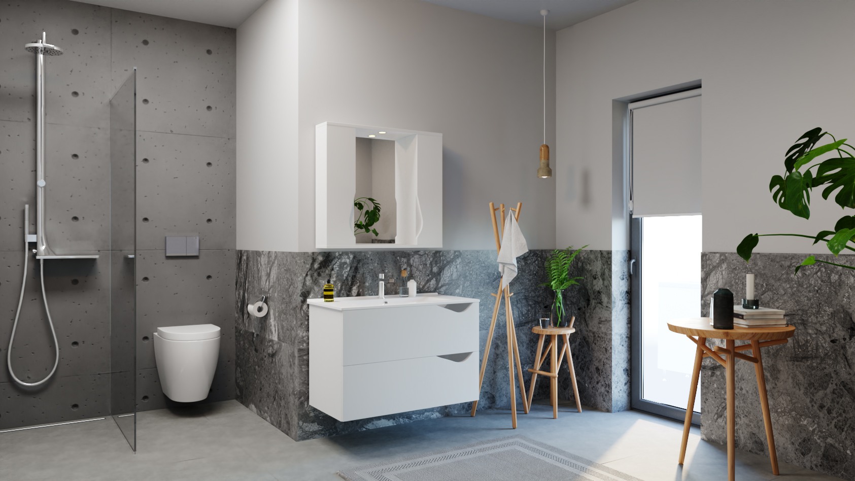 Mobilier Baie Kit și lavoar, Seria 097, 90cm, Alb