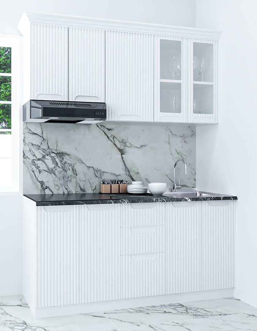 Mobilier de Bucătărie MDF Set, Space, 160cm, Alb Rustic