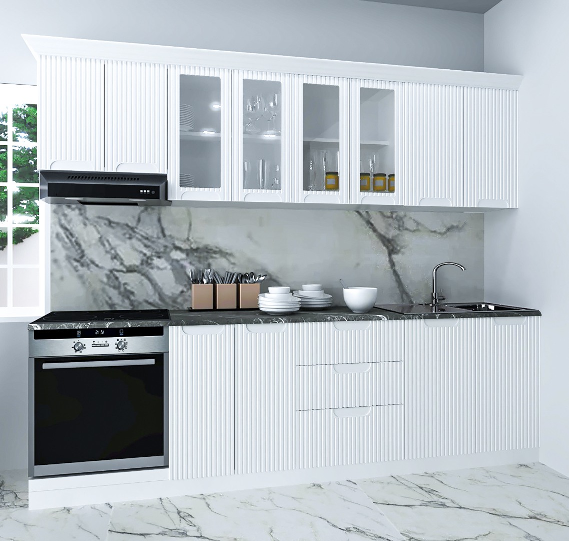 Mobilier de Bucătărie MDF Set, Space, 260cm, Alb Rustic