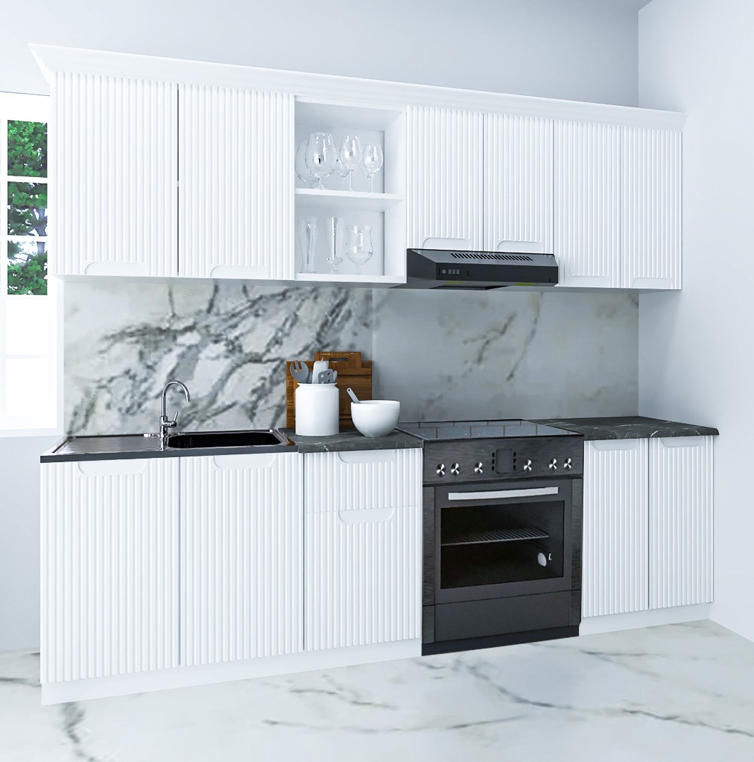 Mobilier de Bucătărie MDF Set, Space, 240cm, Alb Rustic