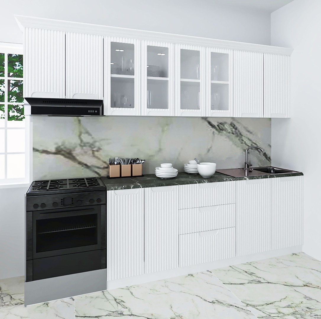 Mobilier de Bucătărie MDF Set, Space, 260cm, Alb Rustic