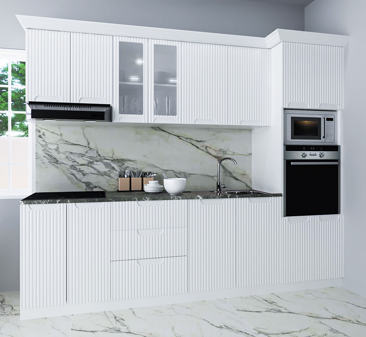 Mobilier de Bucătărie MDF Set, Space, 260cm, Alb Rustic