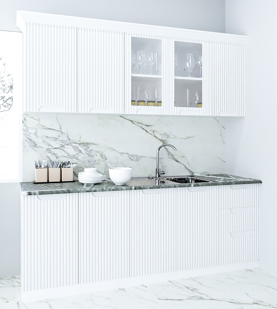 Mobilier de Bucătărie MDF Set, Space, 200cm, Alb Rustic