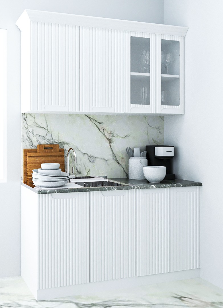 Mobilier de Bucătărie MDF Set, Space, 140cm, Alb Rustic