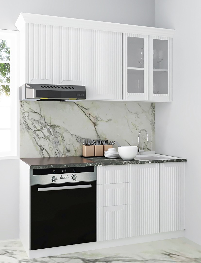 Mobilier de Bucătărie MDF Set, Space, 160cm, Alb Rustic