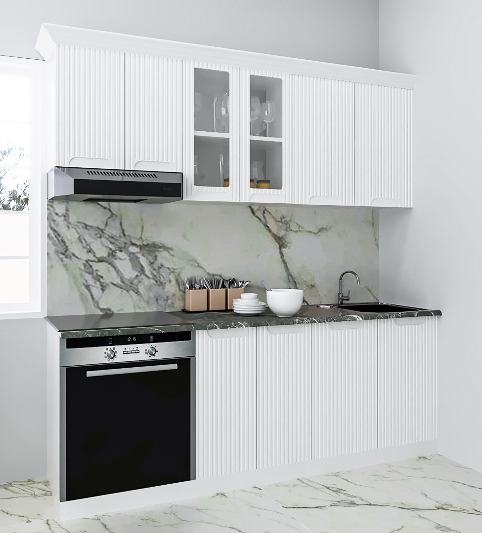 Mobilier de Bucătărie MDF Set, Space, 200cm, Alb Rustic