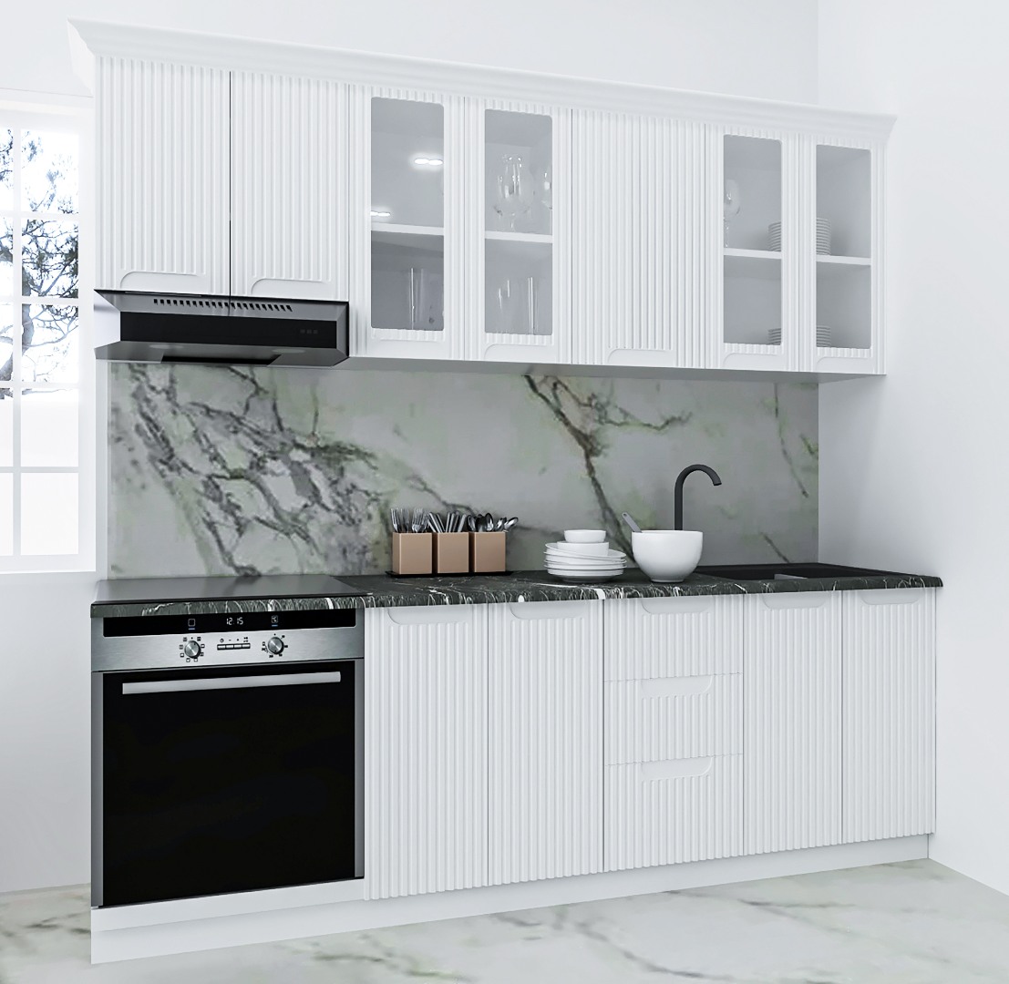 Mobilier de Bucătărie MDF Set, Space, 220cm, Alb Rustic