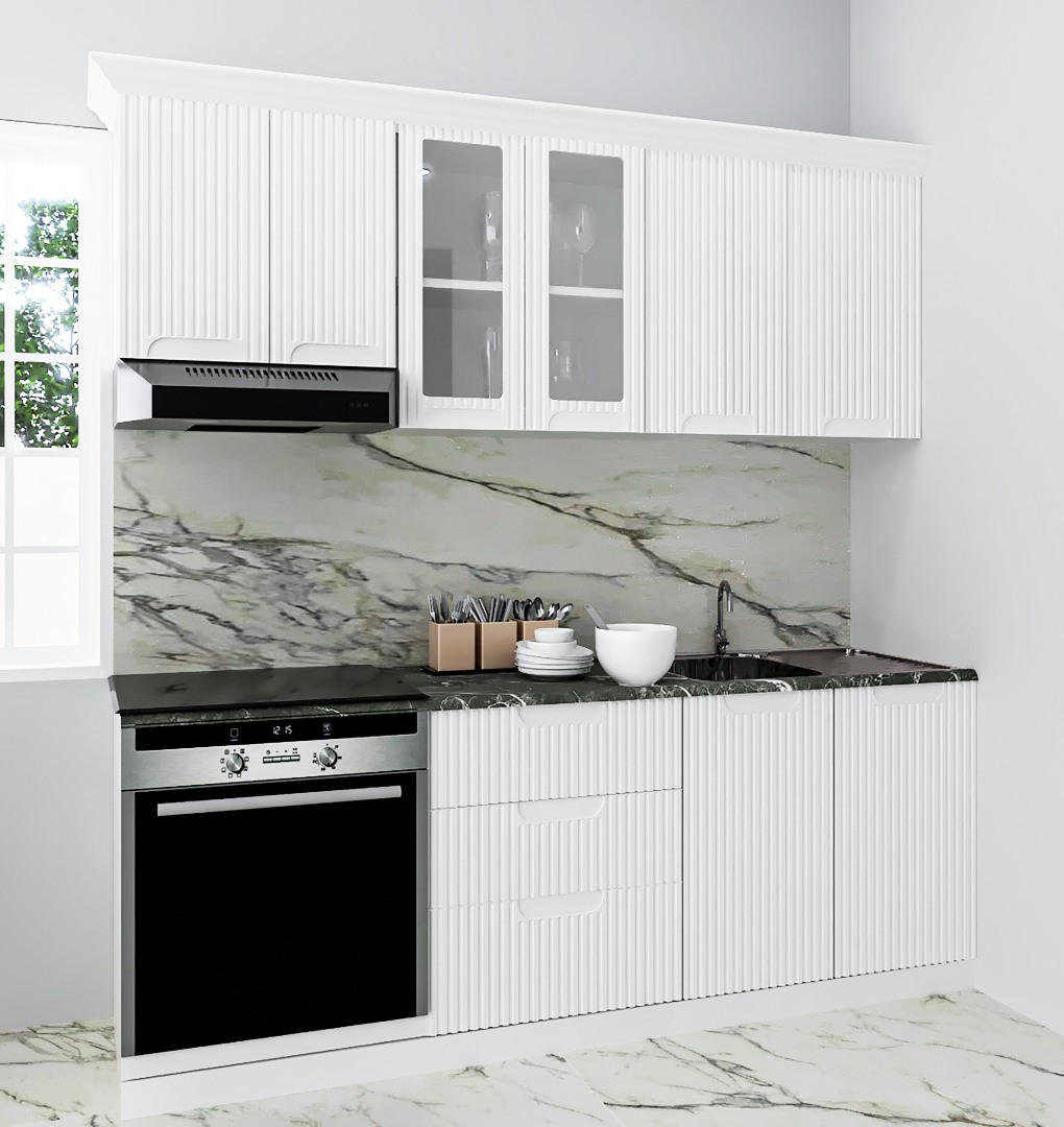 Mobilier de Bucătărie MDF Set, Space, 200cm, Alb Rustic