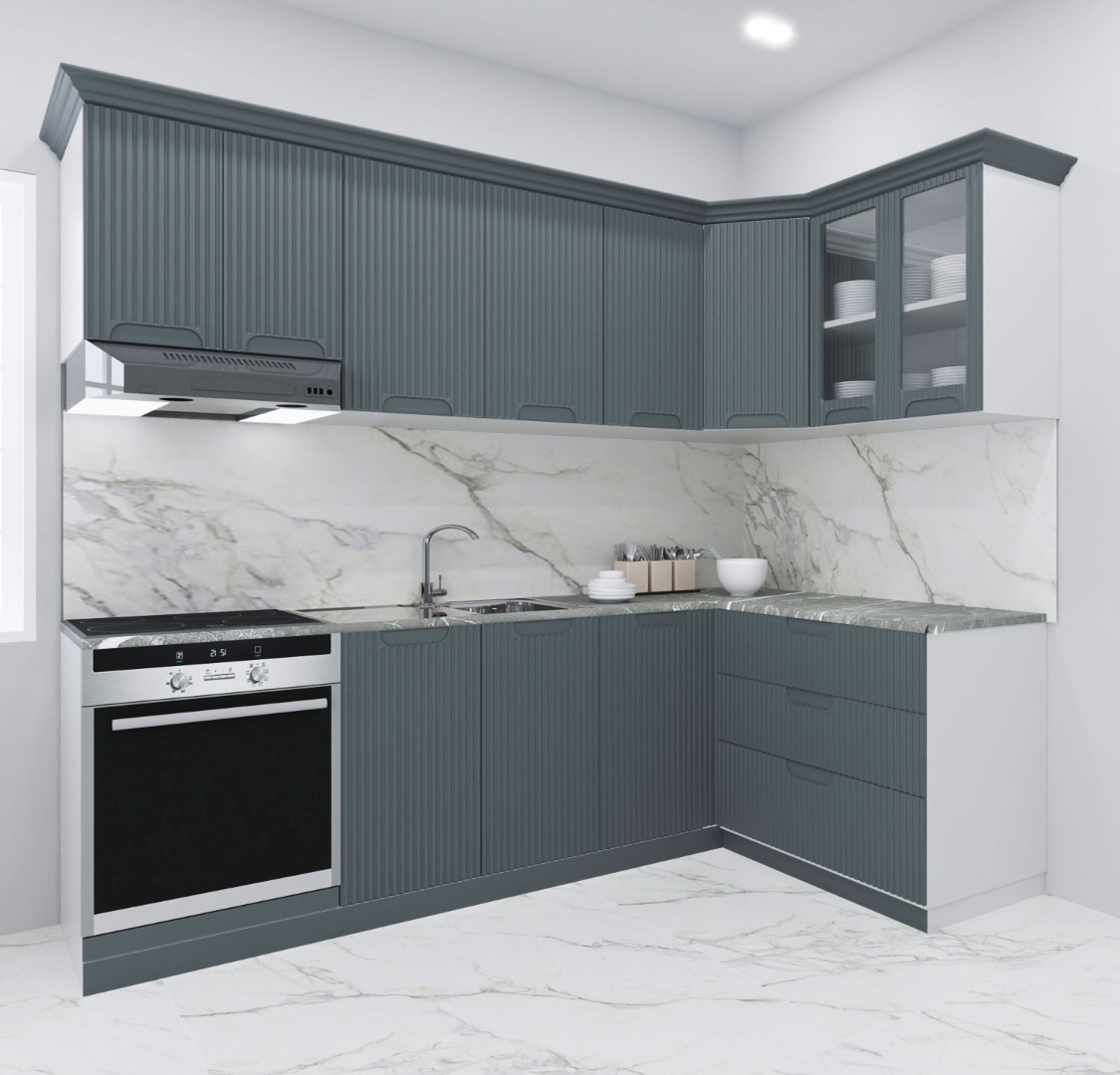 Mobilier de Bucătărie MDF Set, Space, Colț, 240 x 140cm, Antracit