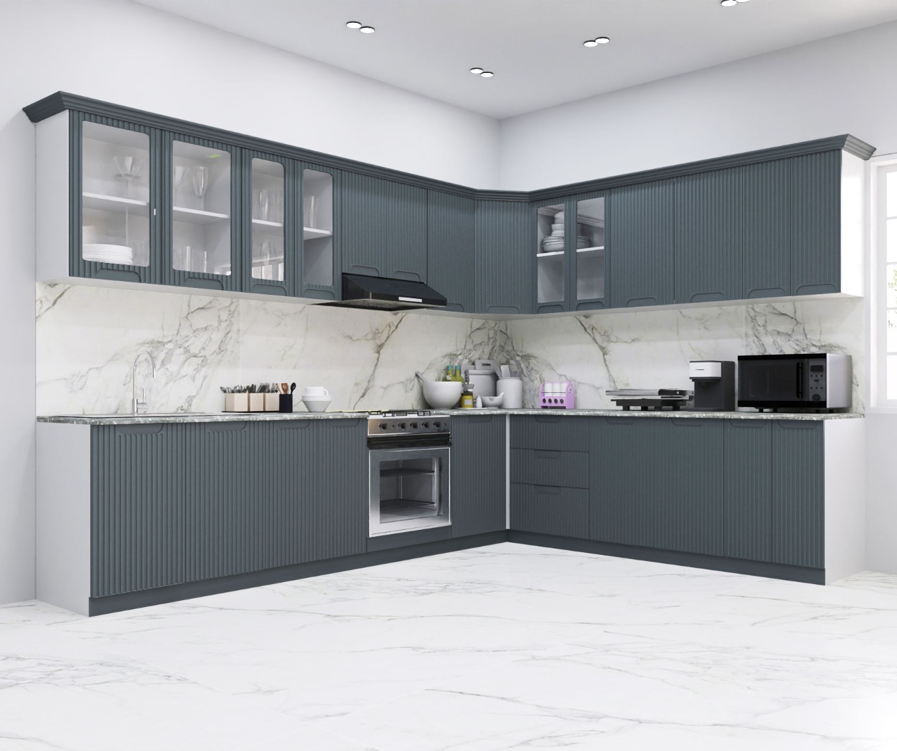 Mobilier de Bucătărie MDF Set, Space, Colț, 300 x 250cm, Antracit