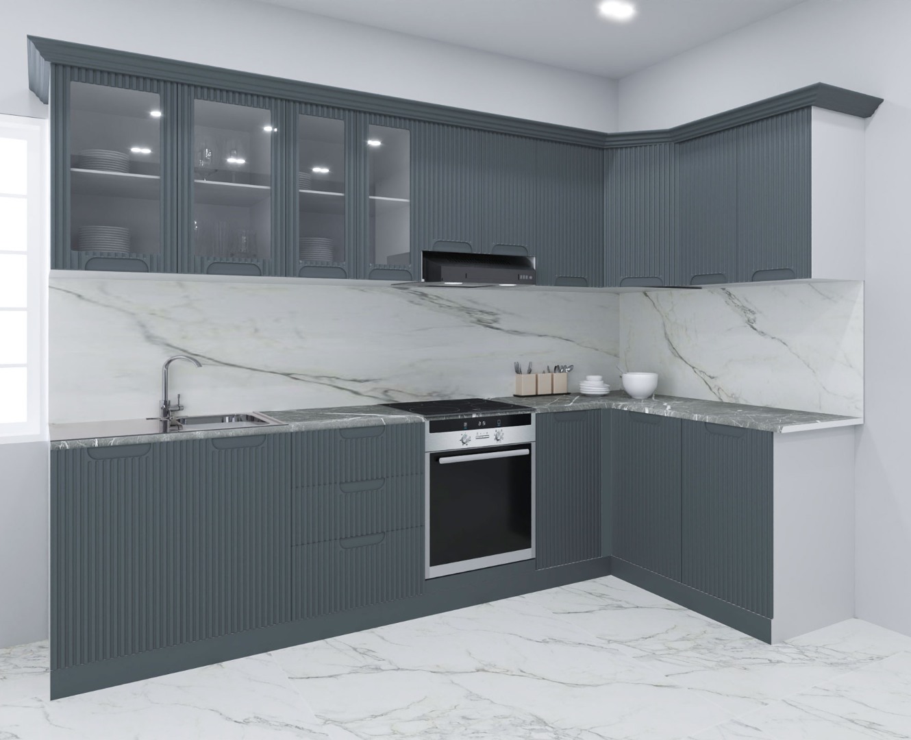 Mobilier de Bucătărie MDF Set, Space, Colț, 300 x 140cm, Antracit