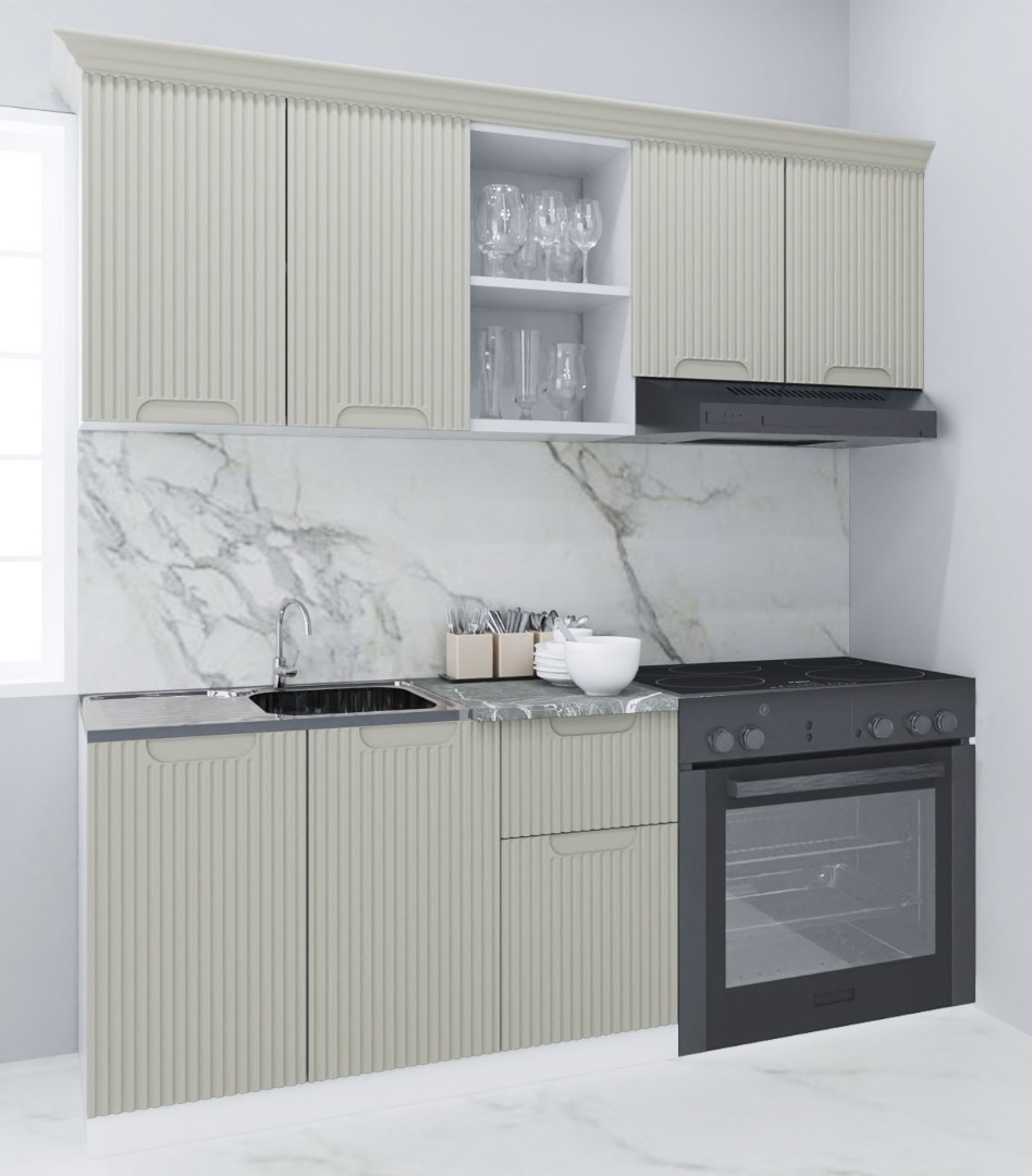 Mobilier de Bucătărie MDF Set, Space, 180cm, Crem