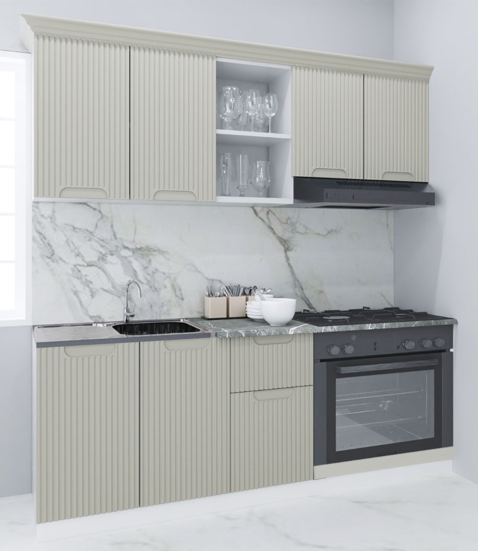 Mobilier de Bucătărie MDF Set, Space, 180cm, Crem