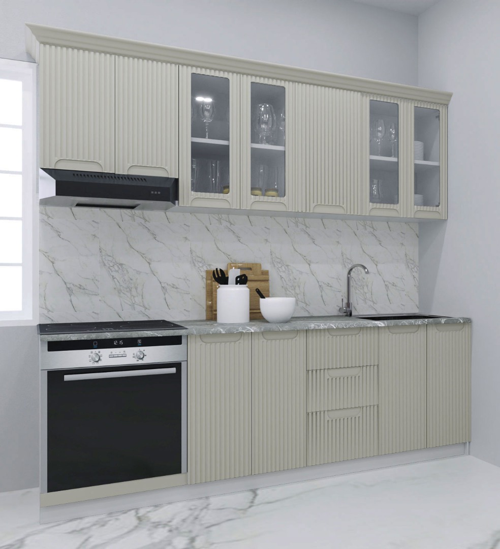 Mobilier de Bucătărie MDF Set, Space, 220cm, Crem